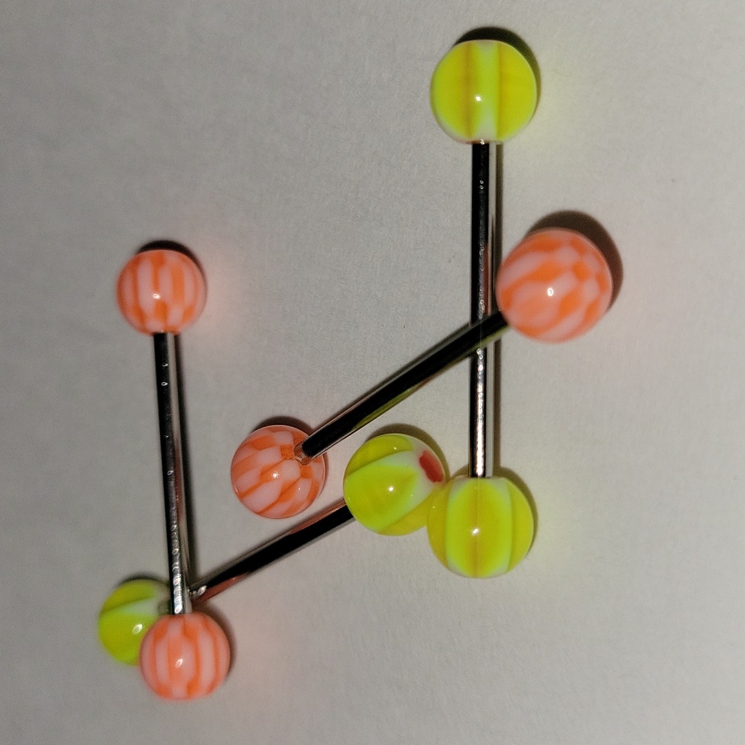 Barbell Body Jewelry 2 Pk Surgical Steel Yellow  Pinkish Orange Combo